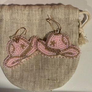 Pink Beaded Cowboy Hat Earrings